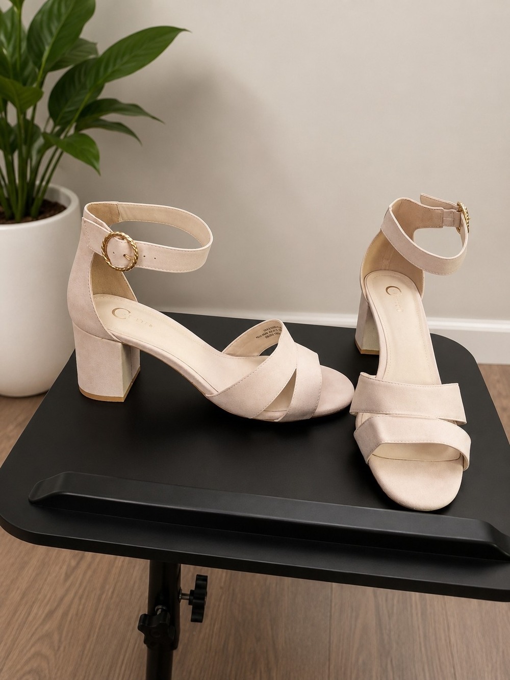 C Label Faye Ankle Strap Block Heels- Cream